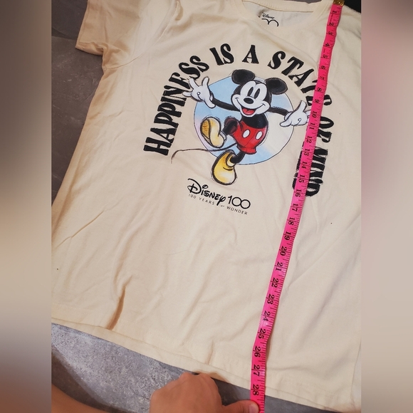 Disney Mickey Mouse Graphic T-Shirt "Happiness Is A State Of Mind". Beige/Yellow - Picture 5 of 9
